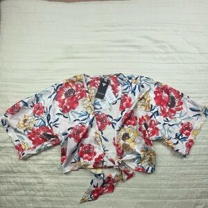 Guess Floral Tie-Front 4 Way Blouse Medium NWT